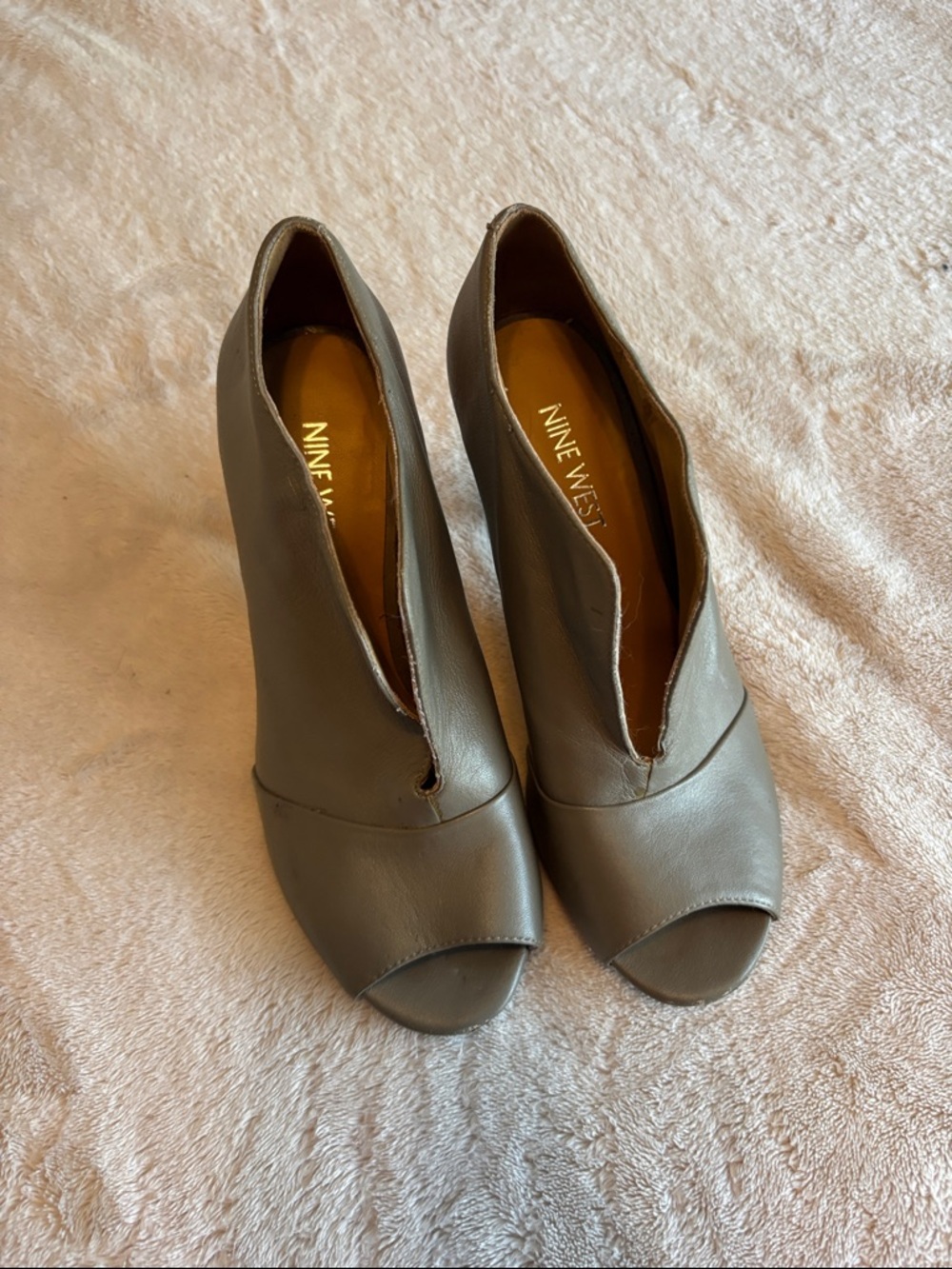 Nine West Taupe Open-Toe V-Cut Heels
